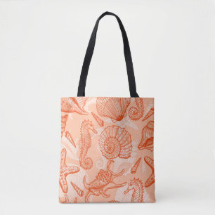 Sea animals seamless pattern tote bag