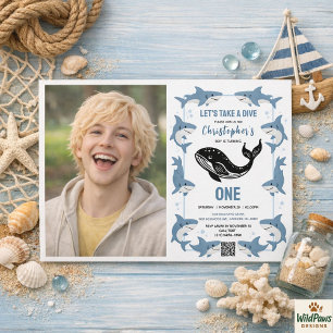 Sea Animals Shark 1st Birthday   Under the Sea  Invitation