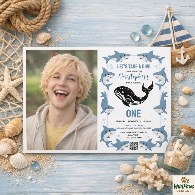Sea Animals Shark 1st Birthday | Under the Sea  Invitation (Sea Animals Shark 1st Birthday | Under the Sea Invitation
)