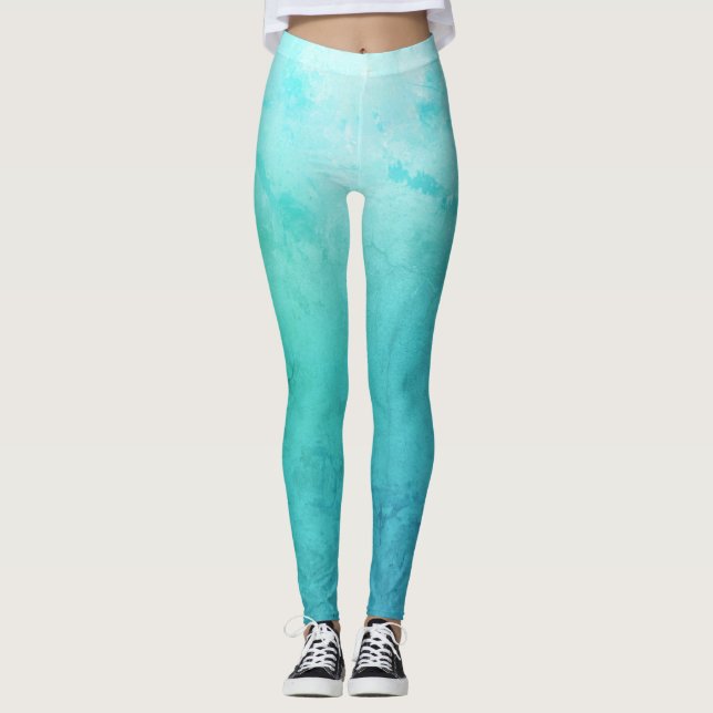 Sea, Aqua Blue Custom Leggings (Front)