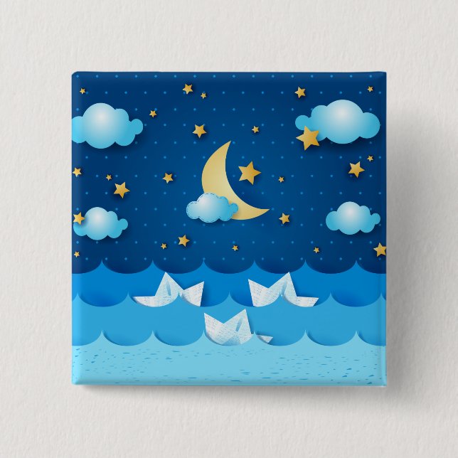 Sea at Night 2 Inch Square Button (Front)