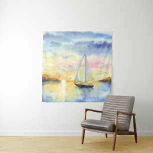 Sea at sunset tapestry