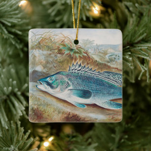 Sea Bass by S.A. Kilbourne, Vintage Fish Ceramic Ornament