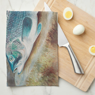 Sea Bass by S.A. Kilbourne, Vintage Fish Kitchen Towel