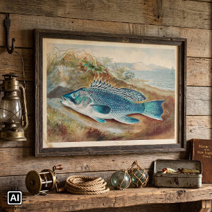 Sea Bass by S.A. Kilbourne, Vintage Fish Poster