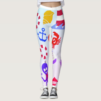 Sea beach and sea animals oceanic pattern leggings