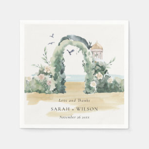 Sea Beach Floral Arch Botanical Wedding Thanks Napkin