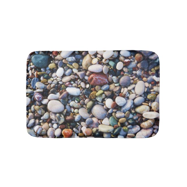 Sea Beach Pebbles and Colourful Rocks Bath Mat (Front)