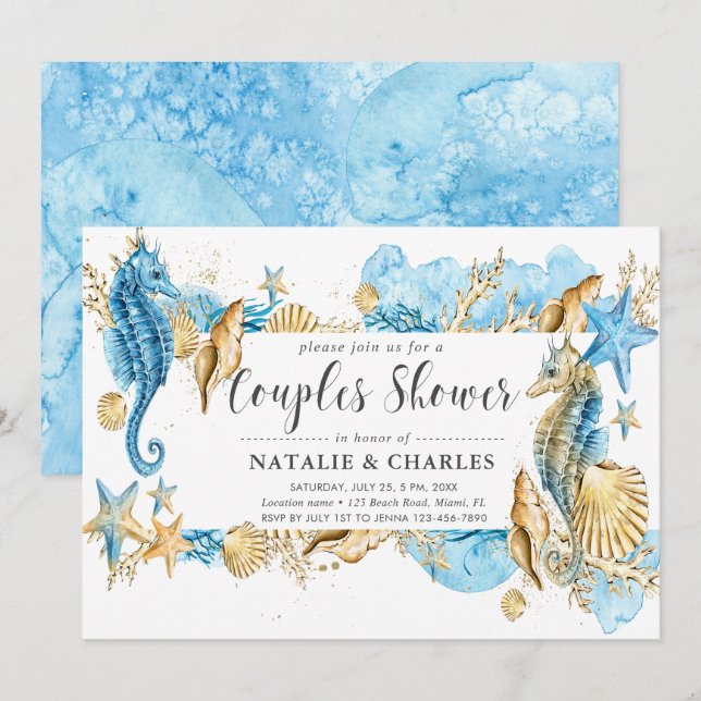 Sea & Beach Seahorse Couples Shower Invitation (Front/Back)