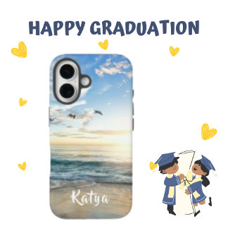  Sea Beach Sky Bird, Personalized Name  iPhone 16 Case