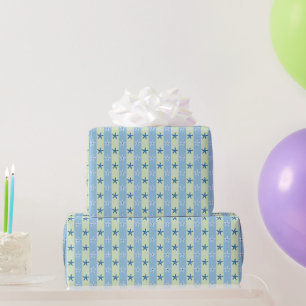 Sea Beach Starfish Blue and Green Stripes Seamless Wrapping Paper