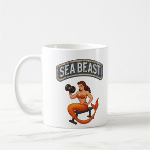 Sea Beast Gym Mermaid   Retro Pin-Up Fitness Art Coffee Mug