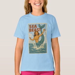 Sea Beast Retro Mermaid Funny Coastal Beach Life T-Shirt