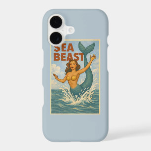 Sea Beast Retro Mermaid   Funny Coastal Blue Phone