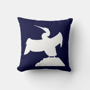 SEA BIRD. WHITE on  blue pillow