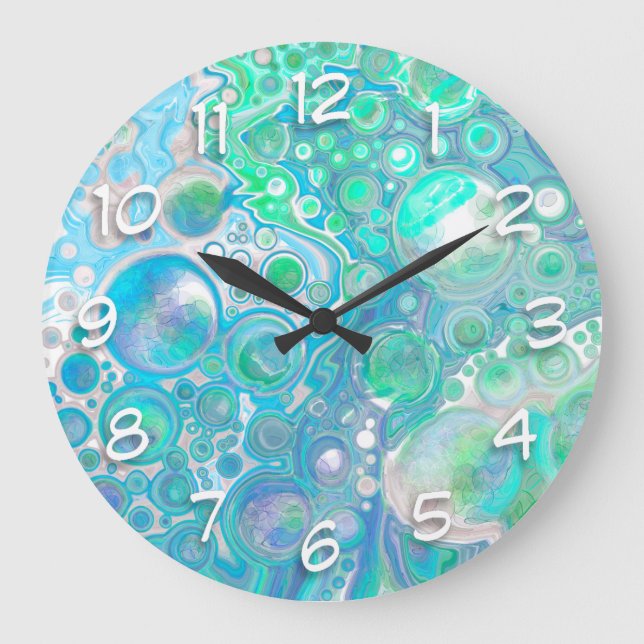Sea Blue Abstract Bubbles  Large Clock (Front)