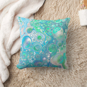 Sea Blue Abstract Bubbles Throw Pillow