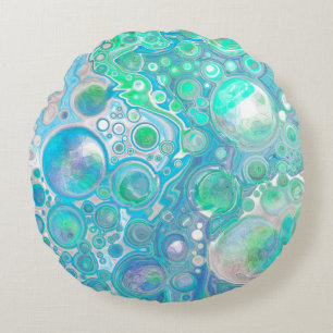 Sea Blue Abstract Bubbles Throw Pillow