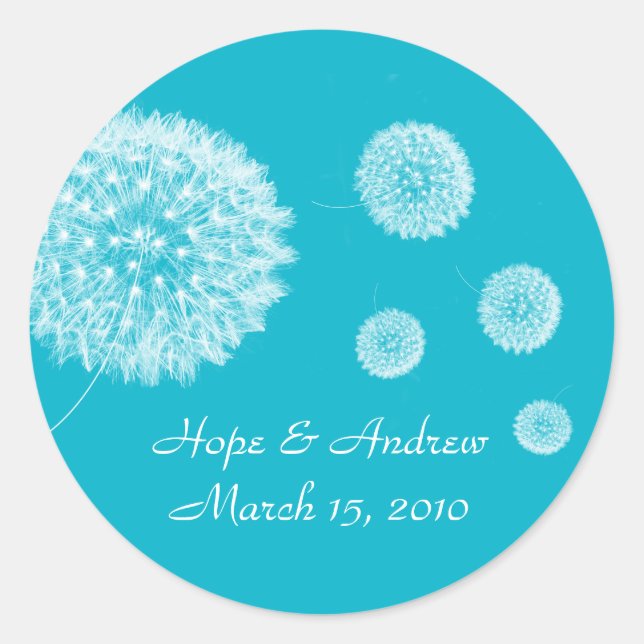 Sea Blue Aqua Dandelion Wedding Seals  (Front)