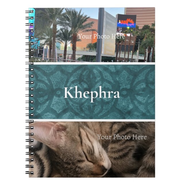 Sea Blue Batik Photo Collage, Border, Name Notebook (Front)