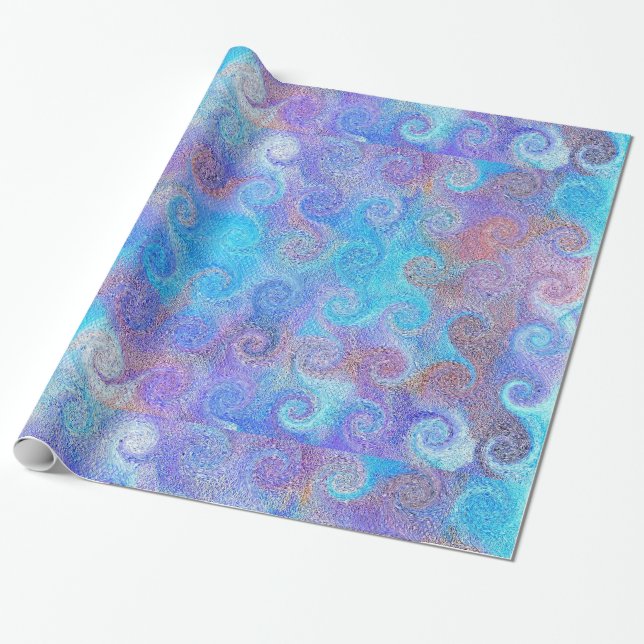 Sea Blue Curls Wrapping Paper (Unrolled)