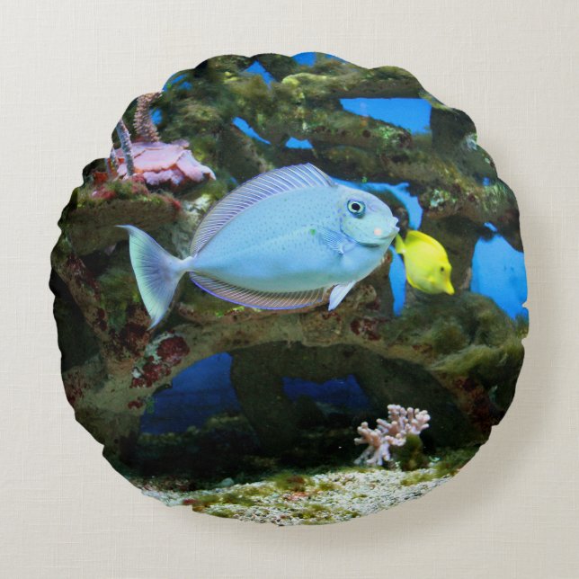 Sea Blue Fish Round Pillow (Front)