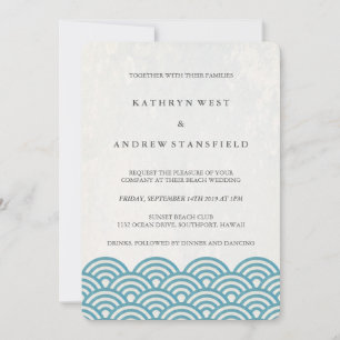 Sea Blue Green Seigaiha Waves Elegant Wedding Invitation