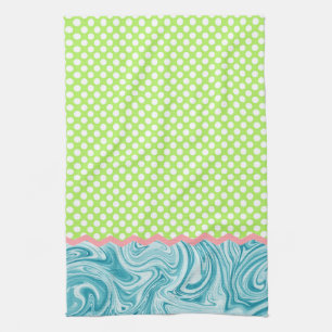 Sea Blue Lime Green Graphic Pattern & Dots Kitchen Towel