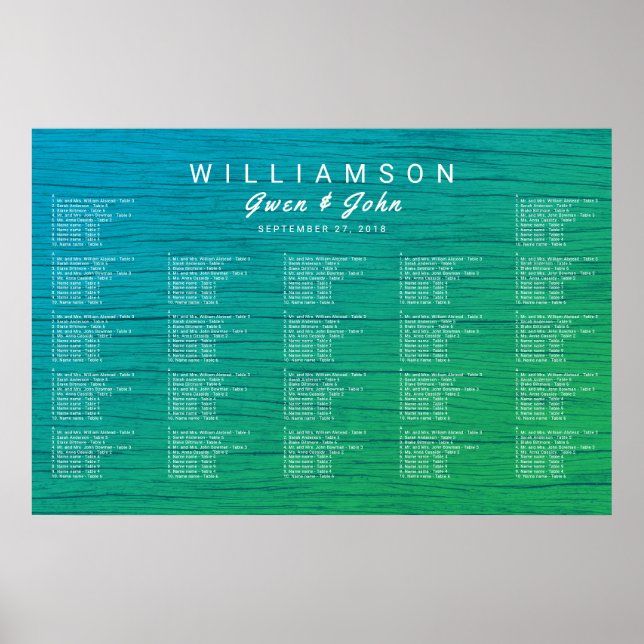 Sea Blue n Green Wedding Reception Seating Chart (Front)