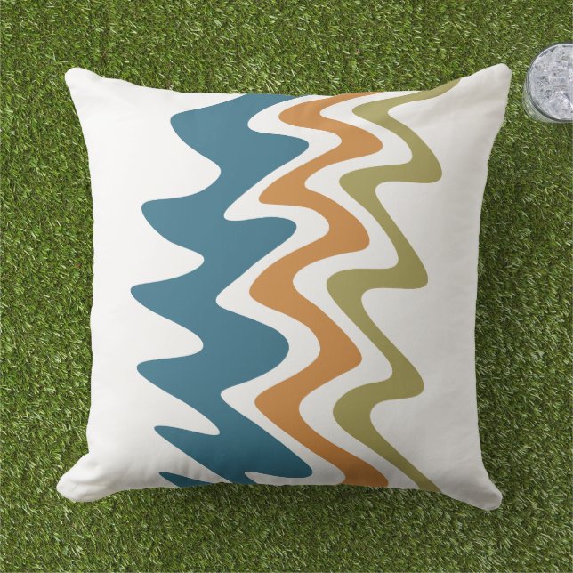 Sea Blue Pumpkin Orange Olive Green  Outdoor Pillow (Grass)