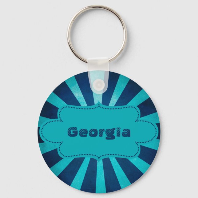 Sea Blue Star Burst Pattern with Label Keychain (Front)