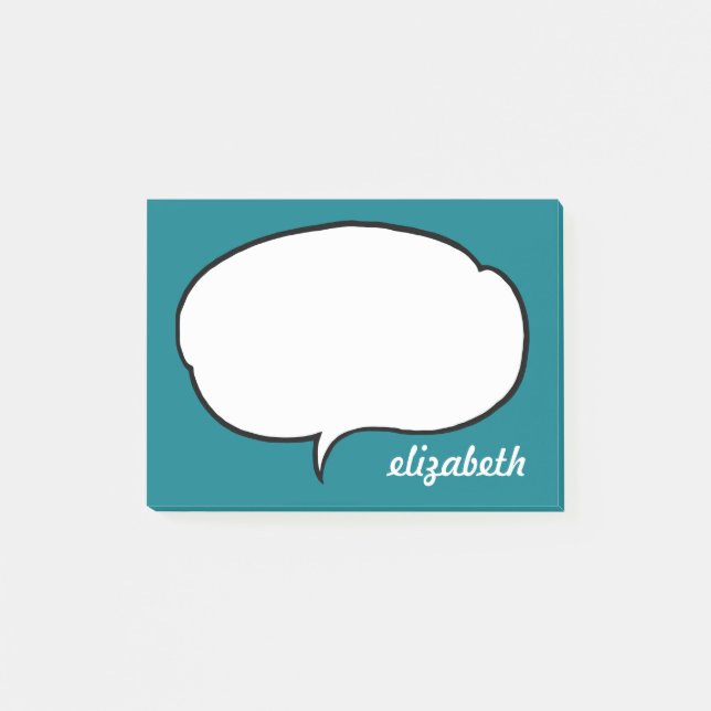 Sea Blue Talk Bubble Personalized Name Post-it Notes (Front)