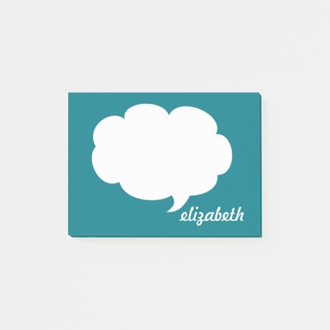 Sea Blue Talk Bubble Personalized Name Post-it Notes (Front)