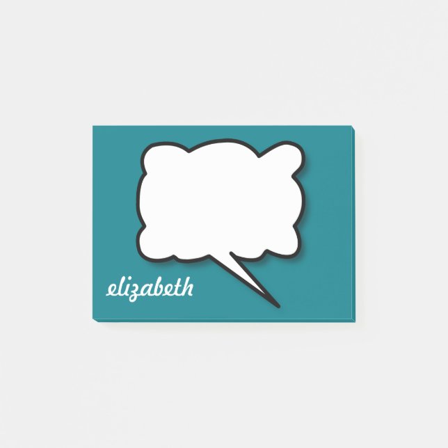 Sea Blue Talk Bubble Personalized Name Post-it Notes (Front)