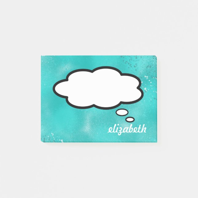 Sea Blue Talk Bubble Personalized Name Post-it Notes (Front)