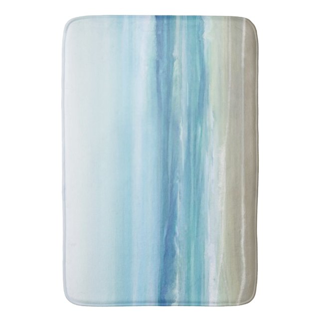 Sea Blue Watercolor Ocean Waves Coastal Beach  Bath Mat (Front Vertical)