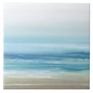 Sea Blue Watercolor Ocean Waves Coastal Beach Tile
