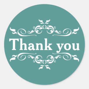 Sea Blue & White Personalized Thank You Classic Round Sticker