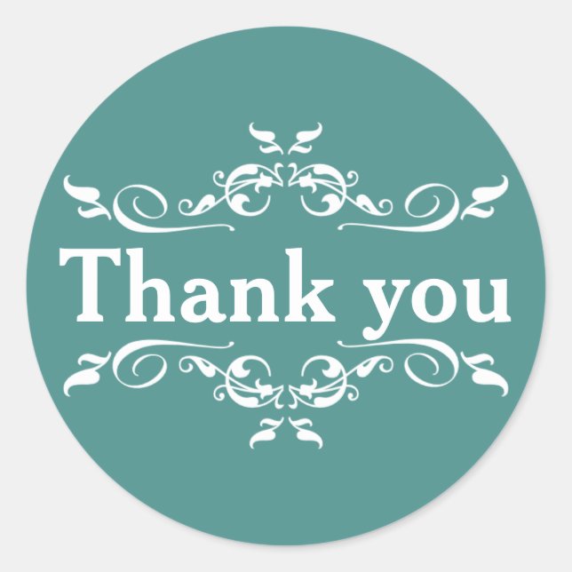 Sea Blue & White Personalized Thank You Classic Round Sticker (Front)