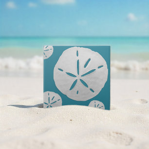 Sea Blue & White Tropical Beach Sand Dollar Accent Tile