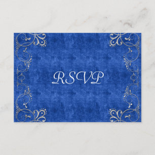 Sea Blue & White Velvet Deco Diamond Wedding RSVP Card
