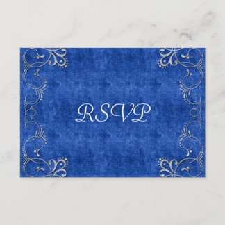 Sea Blue & White Velvet Deco Diamond Wedding RSVP Card