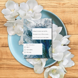 Sea Blues Alcohol Ink Paint Elegant Wedding  Enclosure Card