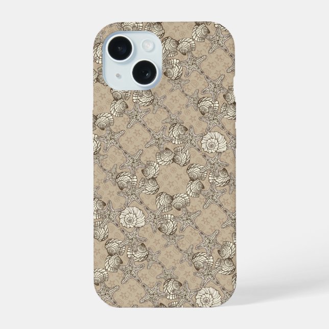 Sea Bounty Shells Vintage Pattern iPhone 15 Case (Back)