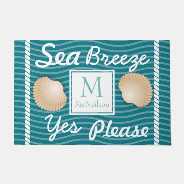 Sea Breeze Yes Please Seashells Personalized Doormat (Front)