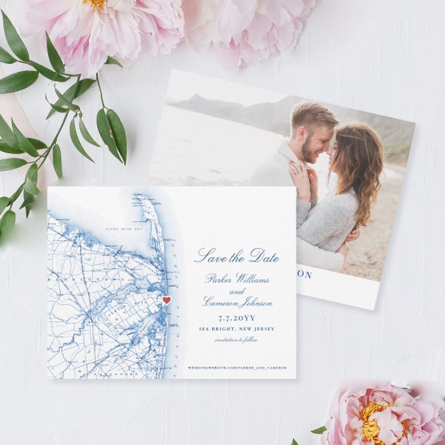 Sea Bright New Jersey Elegant Map Destination Save The Date (These elegant script Sea Bright New Jersey map save the dates are perfect for your beach wedding)