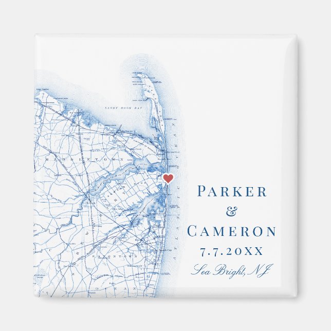 Sea Bright New Jersey Map Elegant Wedding Favour Magnet (Front)