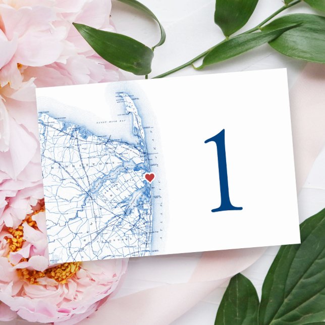 Sea Bright New Jersey Wedding Elegant Map Table Number (These Sea Bright New Jersey wedding table numbers are perfect for your Windows on the Water wedding)