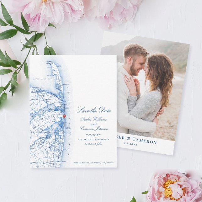 Sea Bright NJ Elegant Map Destination Wedding Save The Date (Sea Bright New Jersey save the date)