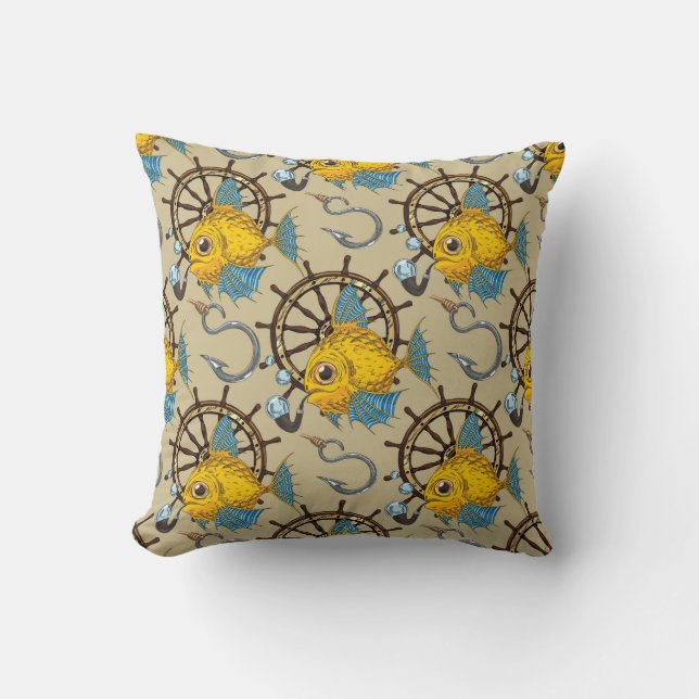 Sea Captain Fish Pattern Throw Pillow (Front)